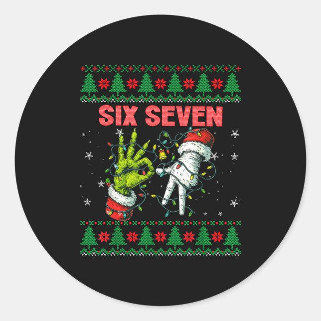 Santa 67 Christmas Ugly Sweater Fingers Six Seven  Runder Aufkleber (Vorderseite)