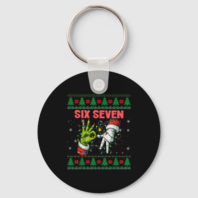 Santa 67 Christmas Ugly Sweater Fingers Six Seven  Schlüsselanhänger (Vorderseite)