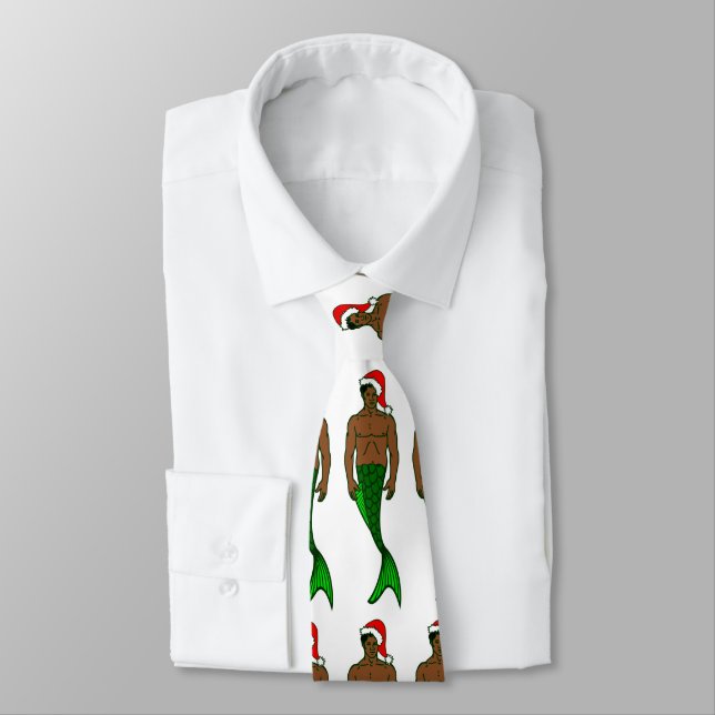 Santa African Black Merman Christmas Mermaid Krawatte (Gebunden)