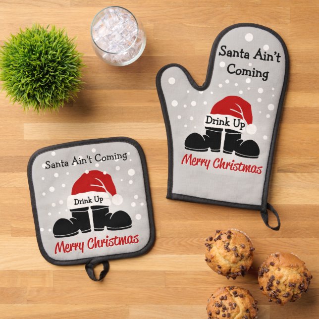 Santa Ain kommt nicht Ofenhandschuh & Topflappen-Set (Oben Unten)