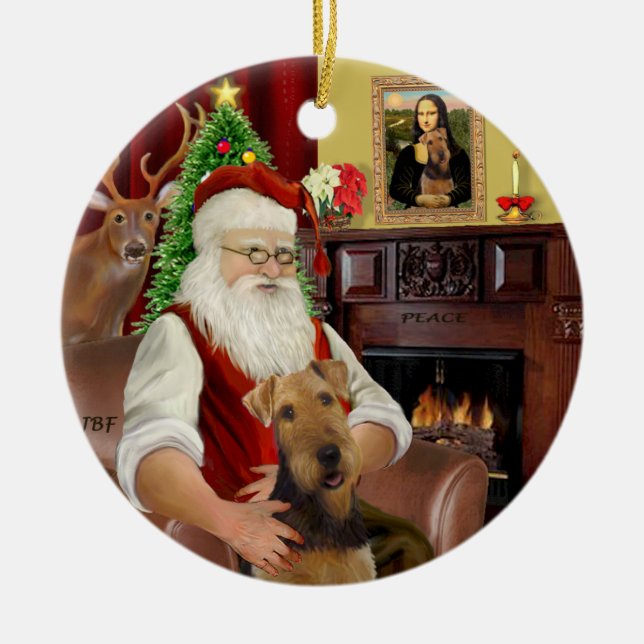Santa-Airedale Keramik Ornament (Vorne)