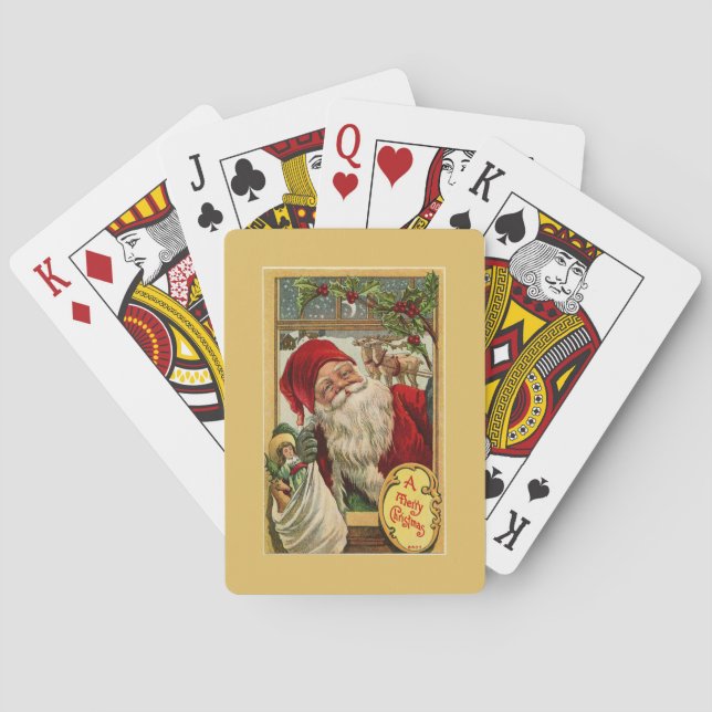 Santa am Fenster mit Spielzeugtasche Gold Spielkarten (Rückseite)