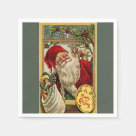 Santa am Fenster mit Tasche von Spielzeug Serviette