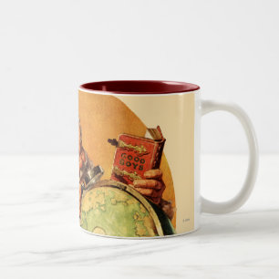 Santa am Globus Zweifarbige Tasse