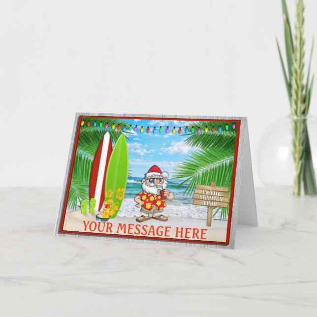 SANTA AM STRAND FEIERTAGSKARTE (Vorderseite)