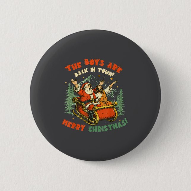 Santa &amp; Jesus Back In Town Merry Christmas, Ho Button (Vorderseite)