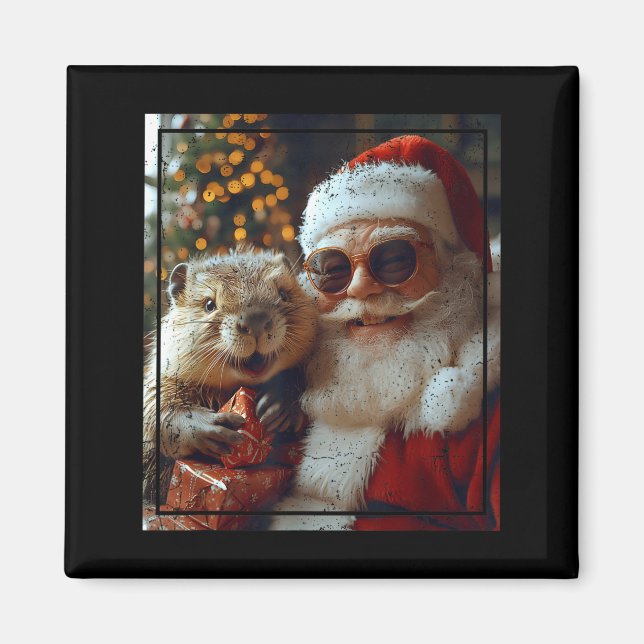 Santa And Beaver Selfie Funny Christmas Design  Magnet (Vorne)