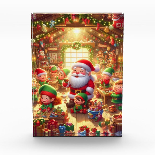 Santa and His Cute Little Elves in His Workshop Fotoblock (Vorderseite)