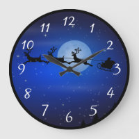 Santa and his reindeers flying at night