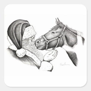 Santa-and-Horse- Quadratischer Aufkleber