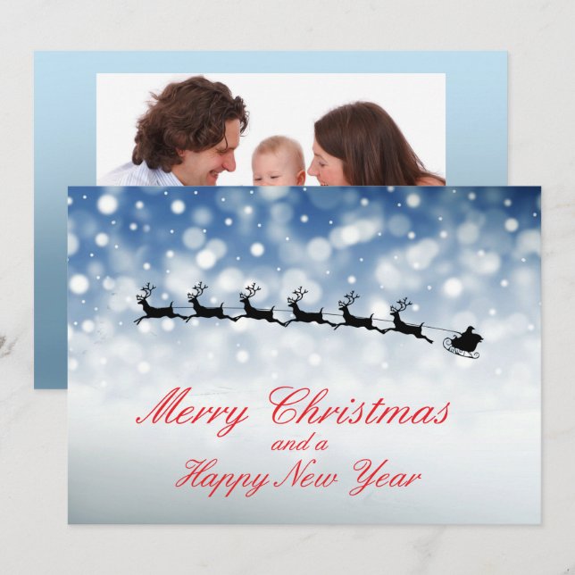 Santa and Reindeer fly through snow - Personalize Ankündigung (Vorne/Hinten)