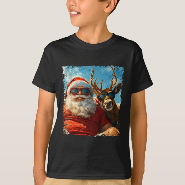 Santa And Reindeer Selfie Funny Christmas Vacation T-Shirt (Vorderseite)