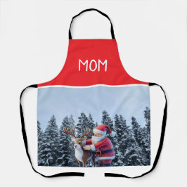 Santa and Rudolf Mom Chef All-Over Print Apron Schürze