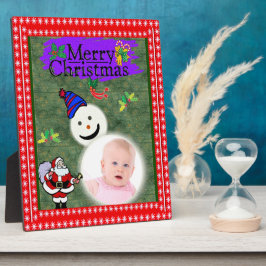 Santa and Snowman Add Your Photo Chrismas Fotoplatte