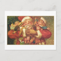 Santa and Toys Vintag Card
