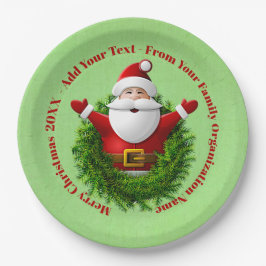 Santa Ankündigung Ihres Textnamen Jahr rot Grün 9" Pappteller