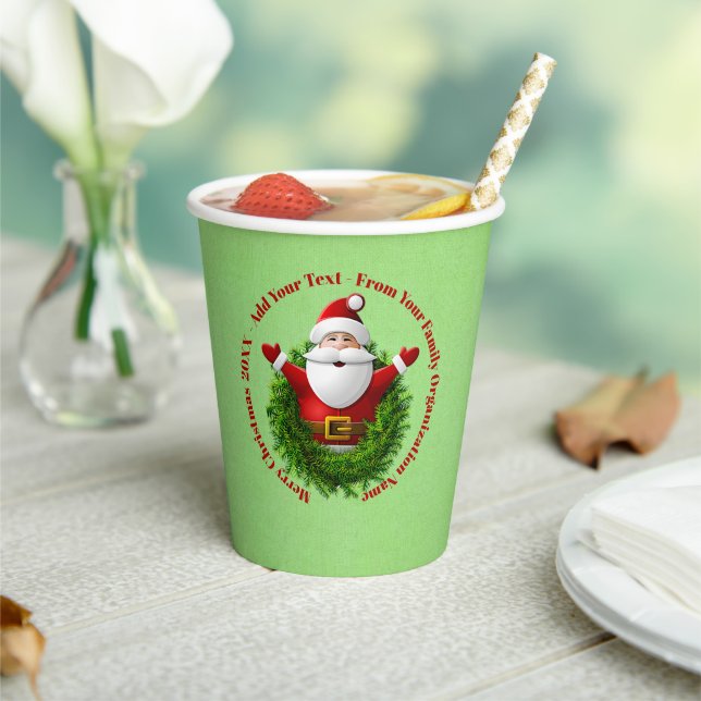 Santa Ankündigung Ihres Textnamen Jahr rot Grün Pappbecher (In Situ)