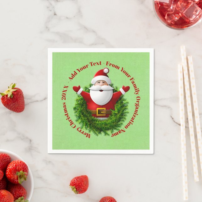 Santa Ankündigung Ihres Textnamen Jahr rot Grün Serviette (Beispiel)