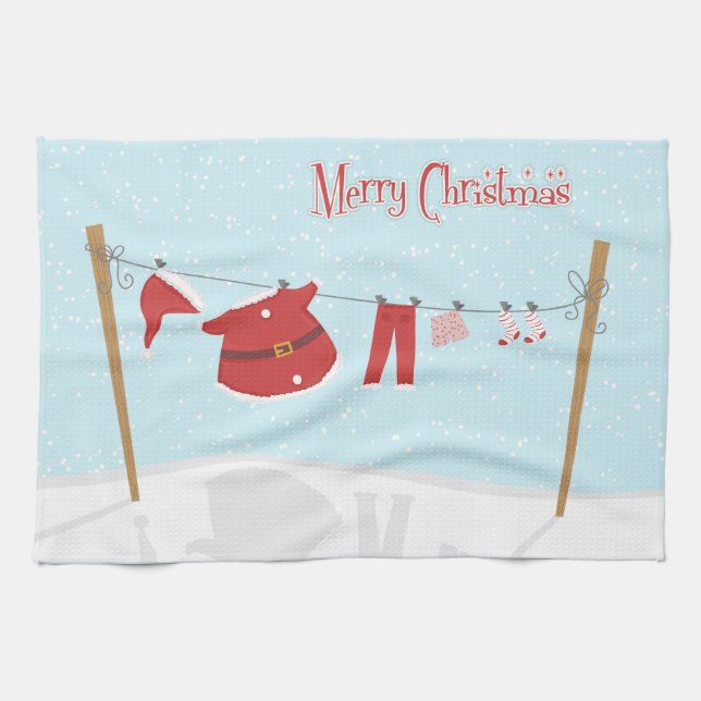Santa Anzug auf der Clothesline Weihnachtsküche Ha Handtuch (Horizontal)
