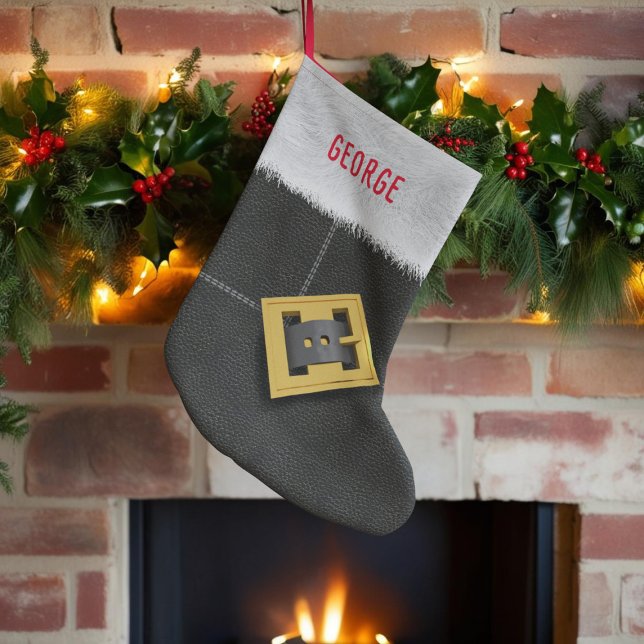 Santa Anzug Black Boot Buckle Kids Großer Weihnachtsstrumpf (A fun stocking inspired by santa's boots. Just add your name)