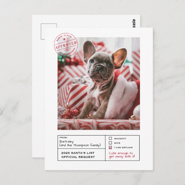 Santa Approved Naughty oder Nice Form Foto Postkarte (Vorne/Hinten)