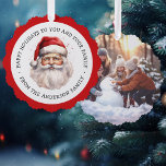 Santa Aquarell Malerei und Foto Feiertage Ornament Karte<br><div class="desc">Fröhliche Weihnachtsschmuckkarte mit einem Aquarellbild von Santa und Ihrem eigenen Foto. Individuell gestaltbarer Text "Happy Ferien to you and your family". Rote Grenze.</div>