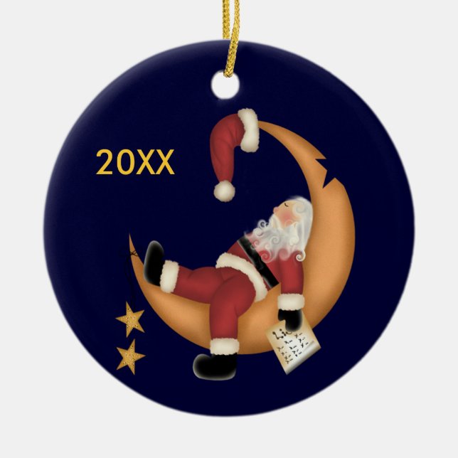 Santa Asleep auf dem Mond Keepake Ornament (Vorne)