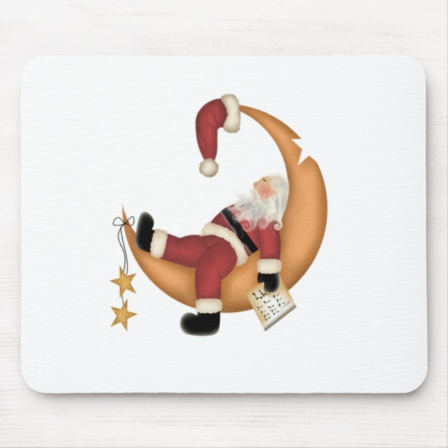 Santa Asleep auf dem Mond Tshirts und Geschenke Mousepad (Vorne)