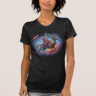 Santa Astronaut Riding Flying Reindeer Space Chris T-Shirt