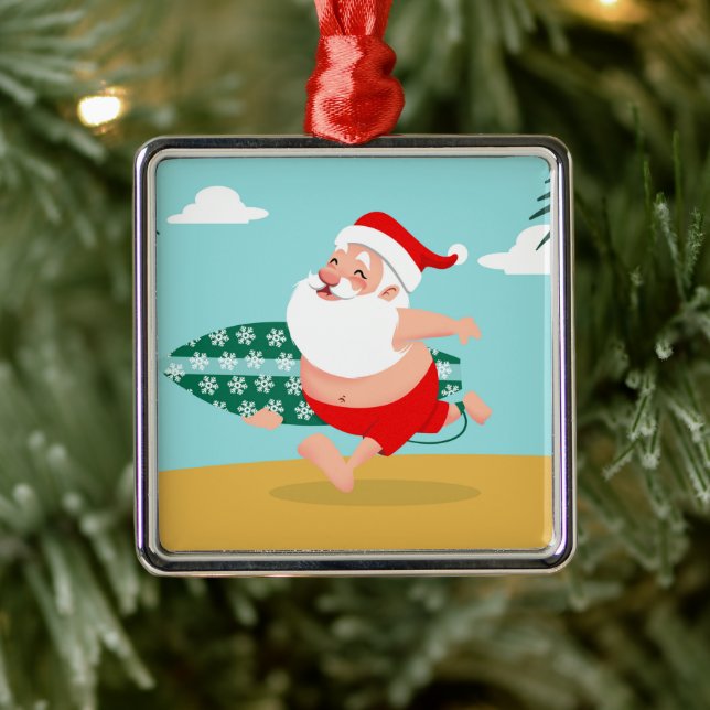 Santa at beach cartoon ornament aus metall (Baum)