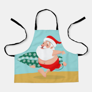 Santa at beach cartoon schürze
