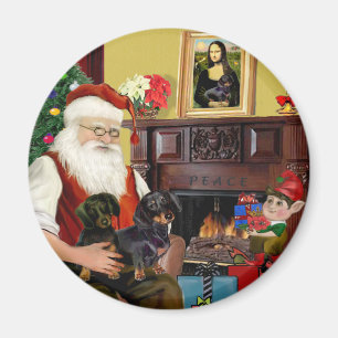 Santa at Zuhause - Dackeln (2 schwarz) Magnet