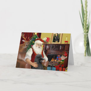 Santa at Zuhause - Poodle (Schwarz) Feiertagskarte