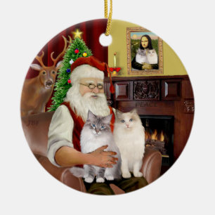 Santa at Zuhause - Zwei Ragdoll-Katzen Keramikornament