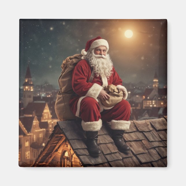 Santa auf dem Dach Magnet (Vorne)