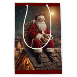 Santa auf dem Dach Mittlere Geschenktüte