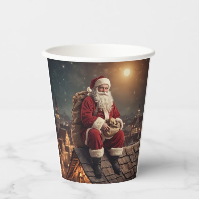 Santa auf dem Dach Pappbecher (Vorderseite)