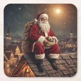 Santa auf dem Dach Rechteckiger Pappuntersetzer