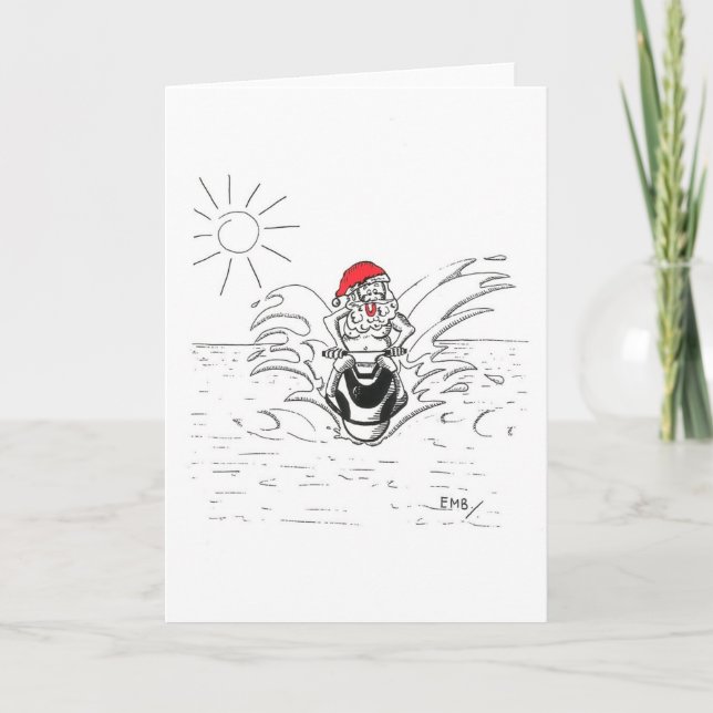 Santa auf einem JetSki Feiertagskarte (Vorderseite)