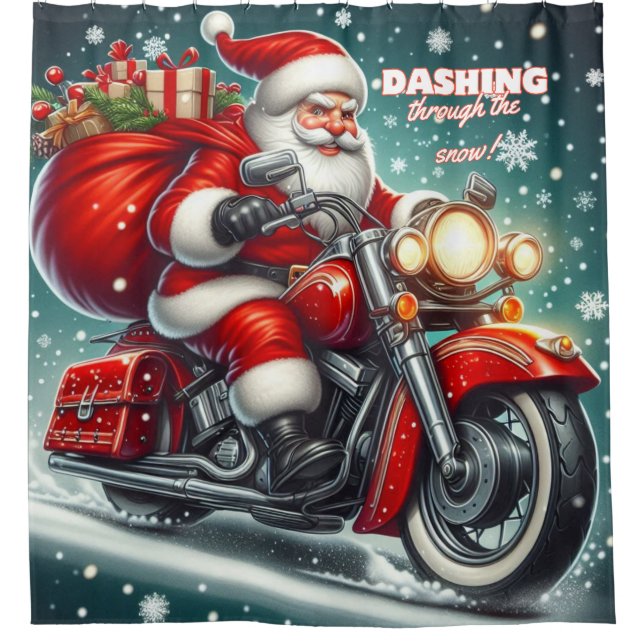 Santa auf einem Motorrad Duschvorhang (Vorderseite)
