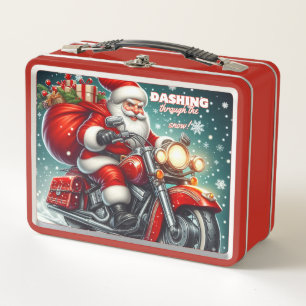 Santa auf einem Motorrad Metall Brotdose