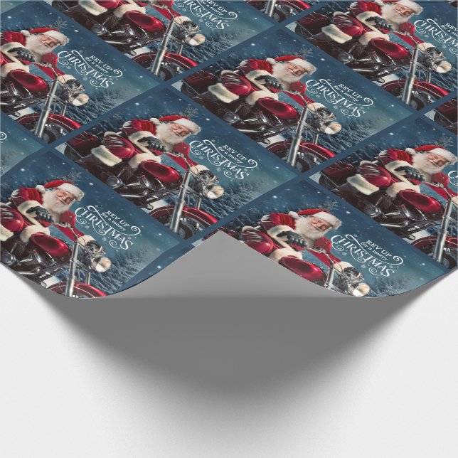 Santa auf einem Motorrad Rev Up für ein frohes Wei Geschenkpapier (Ecke)
