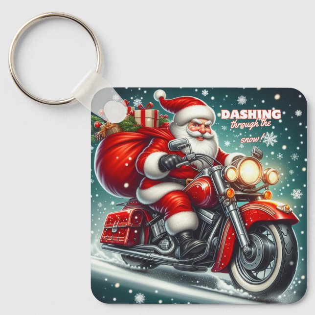 Santa auf einem Motorrad Schlüsselanhänger (Vorderseite)