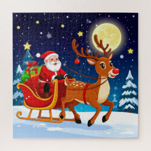 Santa auf einem Schlitten mit Rentieren unter dem