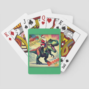 Santa auf einem T-Rex Spielkarten