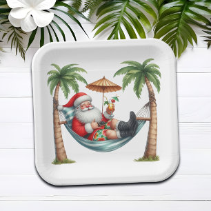 Santa auf einem tropischen Insel-Weihnachten Pappteller
