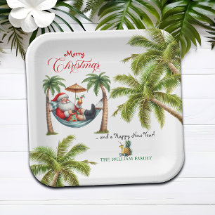Santa auf einem tropischen Insel-Weihnachten Pappteller