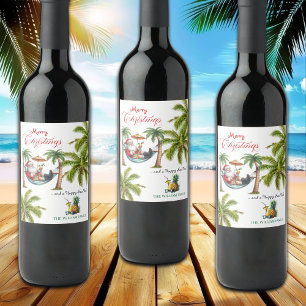 Santa auf einem tropischen Insel-Weihnachten Weinetikett