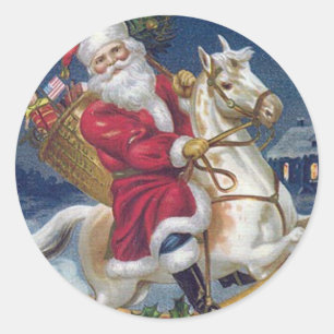 Santa auf einem weißen Pferd Runder Aufkleber