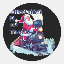 Santa auf einem Zug Runder Aufkleber